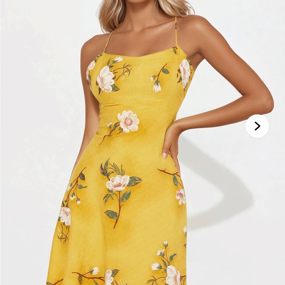Floral Yellow Spaghetti Strap Dress with open back
